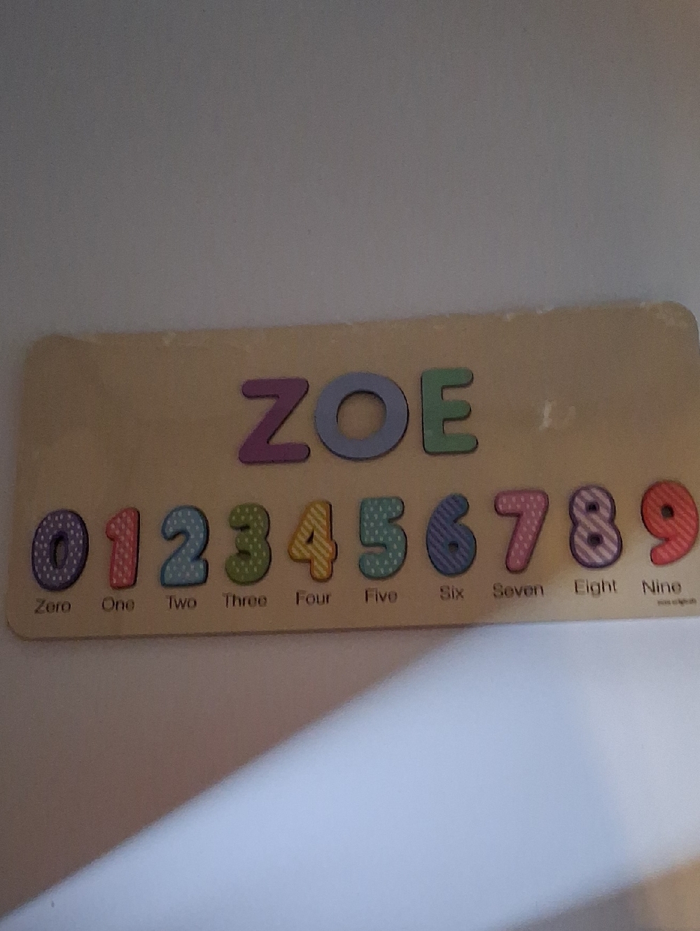 Zuzu Name Puzzle "Zoe" With Numbers